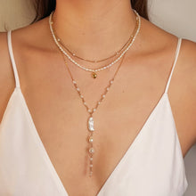 Load image into Gallery viewer, Baroque pearl Y pendant necklace | Freshwater pearl Gold filled chain HN012