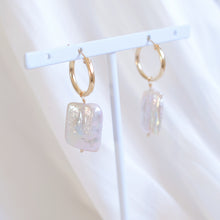 Load image into Gallery viewer, HE009 Rectangle Pearl Drop Hoop Earrings