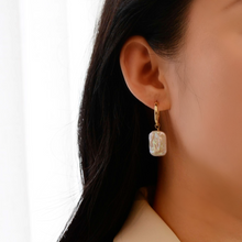 Load image into Gallery viewer, HE009 Rectangle Pearl Drop Hoop Earrings
