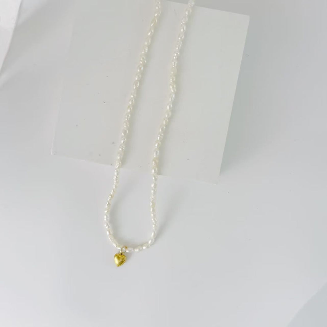 Heart charm pearl necklace | Freshwater pearls gold filled charm HN021