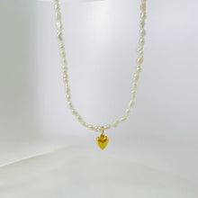 Load image into Gallery viewer, Heart charm pearl necklace | Freshwater pearls gold filled charm HN021
