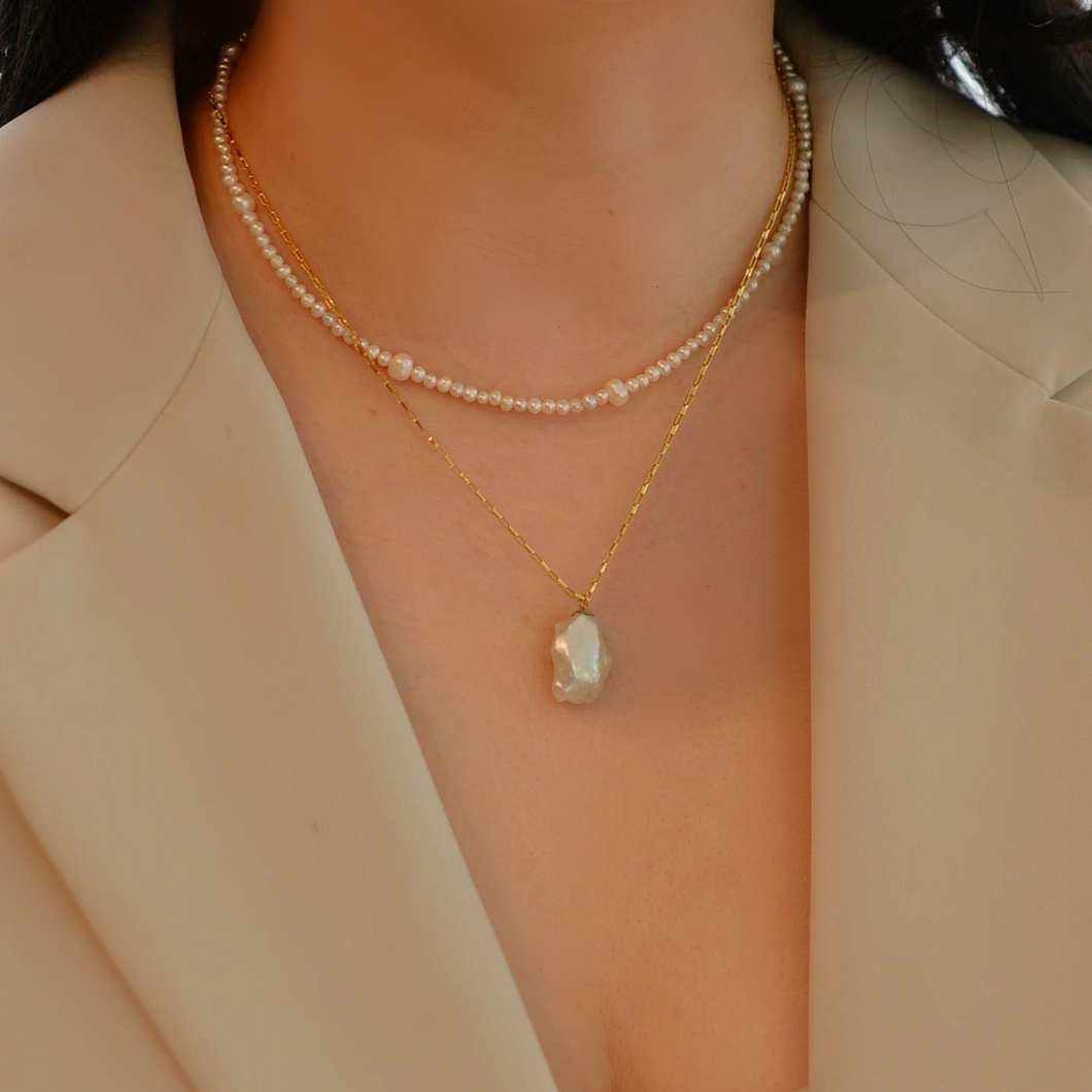 Liz baroque pearl pendant necklace | Baroque pearl gold filled chain HN023