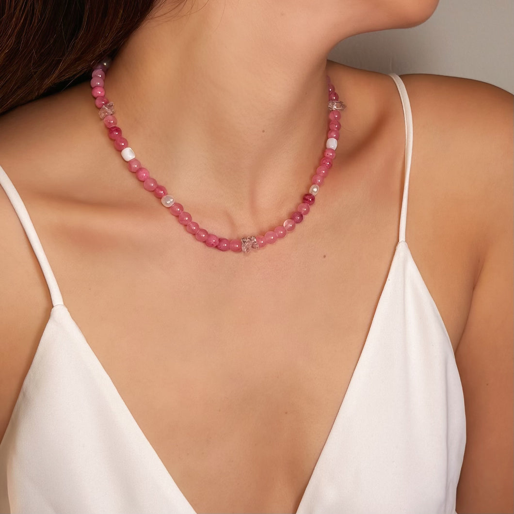 HN032 pink jade necklace