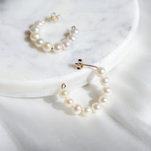 Load image into Gallery viewer, Bridal Hoop Earrings-Minimalist pearl hoop earring | Freshwater pearl, Gold filled HE002
