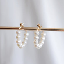 Load image into Gallery viewer, Bridal Hoop Earrings-Minimalist pearl hoop earring | Freshwater pearl, Gold filled HE002
