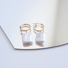 Load image into Gallery viewer, HE009 Rectangle Pearl Drop Hoop Earrings
