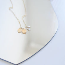 Load image into Gallery viewer, Hammered initial necklace | Gold filled wire and disc HN003
